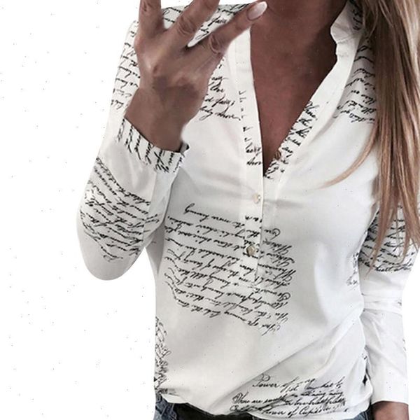 v neck fashion women shirt long sleeve beach casual letters printed slim fit, White 
v neck fashion women shirt long sleeve beach casual letters printed slim fit, White