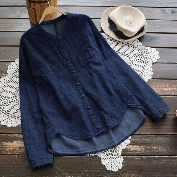 casual solid pocket button loose womens shirts long sleeve elegant o neck spring, White
casual solid pocket button loose womens shirts long sleeve elegant o neck spring, White