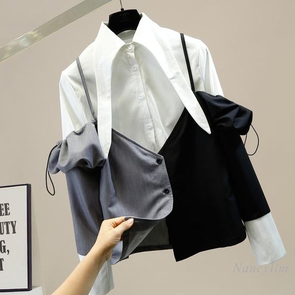 women's blouses & shirts fashion long sleeve blouse for women contrast color sling doll collar drawstring puff single-breasted slim shi, White
women's blouses & shirts fashion long sleeve blouse for women contrast color sling doll collar drawstring puff single-breasted slim shi, White