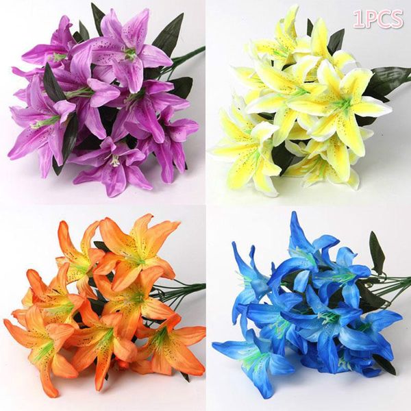 decorative flowers & wreaths 10 heads silk flower artificial lily european multicolor fake bridal bouquet wedding home party decoration 
decorative flowers & wreaths 10 heads silk flower artificial lily european multicolor fake bridal bouquet wedding home party decoration