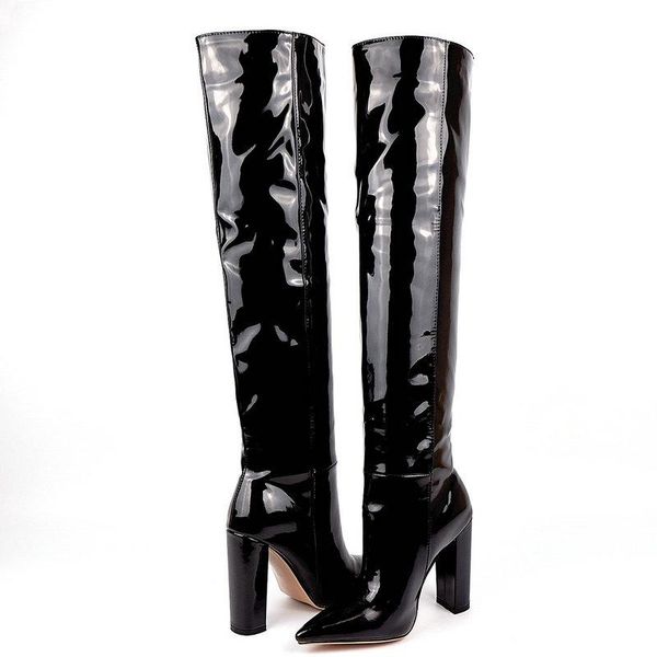 boots women autumn winter patent leather over the knee fashion slip on pointed toe thigh ladies square heel long, Black
boots women autumn winter patent leather over the knee fashion slip on pointed toe thigh ladies square heel long, Black