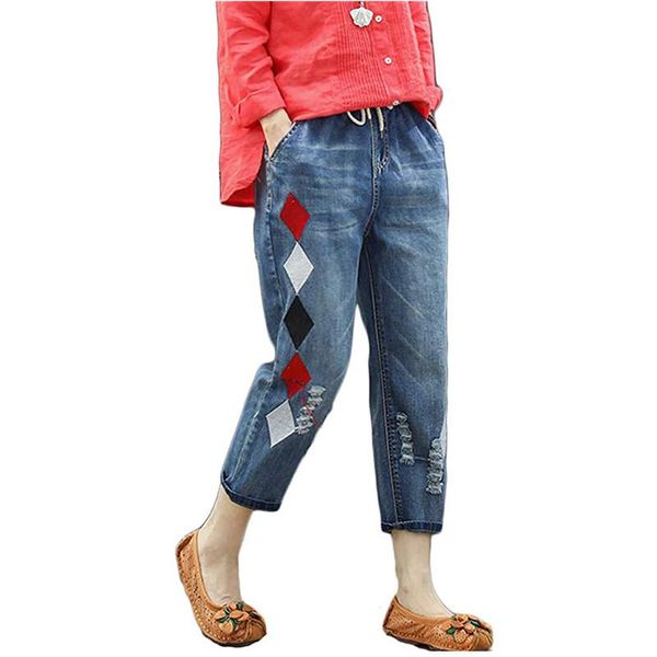 woman pants vintage fashion chic jeans high waist straight cute elastic band lace denim cropped geometric pattern women's, Blue
woman pants vintage fashion chic jeans high waist straight cute elastic band lace denim cropped geometric pattern women's, Blue
