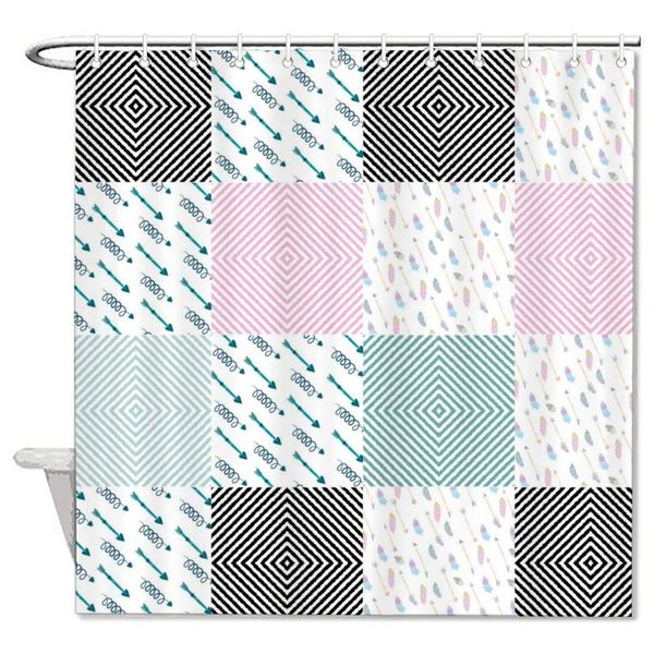 bath curtain with bathroom rugs mats matching, geometric joining together black line patterns with pink arrows shower curtain
bath curtain with bathroom rugs mats matching, geometric joining together black line patterns with pink arrows shower curtain