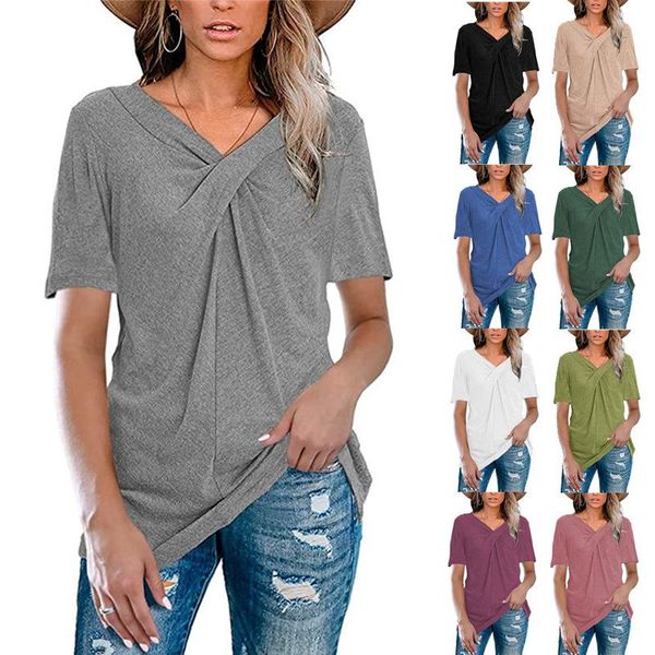women's t-shirt 2021 short sleeve v-neck solid color cross knot ladies loose-fitting casual aesthetic clothes, White
women's t-shirt 2021 short sleeve v-neck solid color cross knot ladies loose-fitting casual aesthetic clothes, White