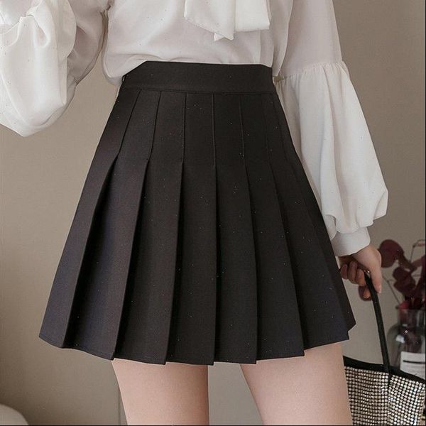 high waist student pleated cute womens skirt sweet girls dance mini, Black
