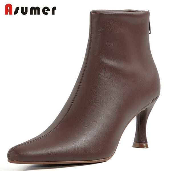 boots asumer 2022 classic thin high heels ladies dress shoes pointed toe zipper autumn genuine leather ankle for women, Black
boots asumer 2022 classic thin high heels ladies dress shoes pointed toe zipper autumn genuine leather ankle for women, Black