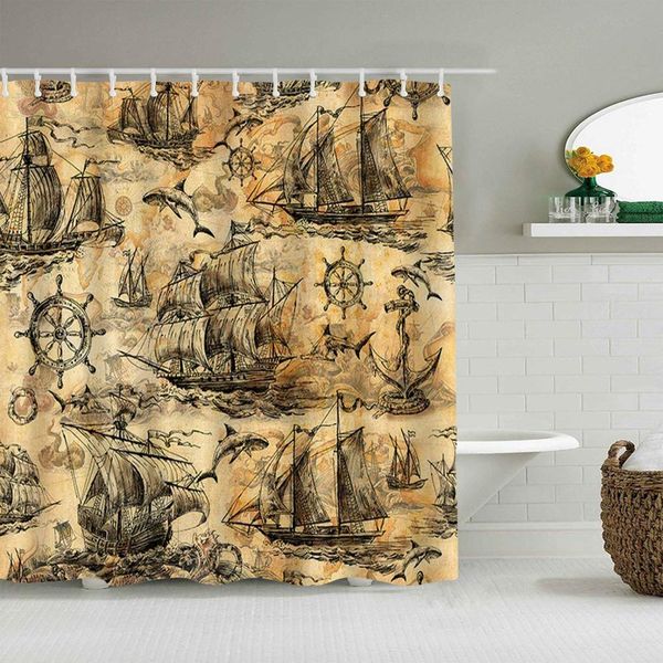 shower curtain sailboat medieval style three-masted sailing ship, anchor, steering wheel, shark and sea monster waterproof bath
shower curtain sailboat medieval style three-masted sailing ship, anchor, steering wheel, shark and sea monster waterproof bath