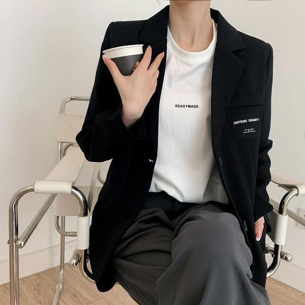 women's suits & blazers black women blazer 2021 spring korean style casual slim long sleeve notched collar single breasted suit coat, White;black
women's suits & blazers black women blazer 2021 spring korean style casual slim long sleeve notched collar single breasted suit coat, White;black