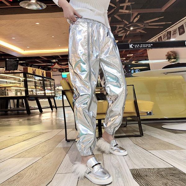 women's pants & capris fashion women trousers 2021 fall winter silver metallic casual loosen zipper harem jogger hip hop dance, Black;white
women's pants & capris fashion women trousers 2021 fall winter silver metallic casual loosen zipper harem jogger hip hop dance, Black;white