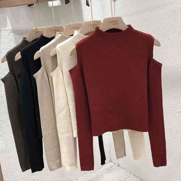 o neck knitted sweaters female slim shoulder strapless pullovers women long sleeves ladies streetwear fashion autumn, White;black
o neck knitted sweaters female slim shoulder strapless pullovers women long sleeves ladies streetwear fashion autumn, White;black