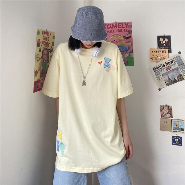 women's t-shirt 2021 summer short-sleeved female korean embroidered plaid bear loose trend mid-length top, White
women's t-shirt 2021 summer short-sleeved female korean embroidered plaid bear loose trend mid-length top, White