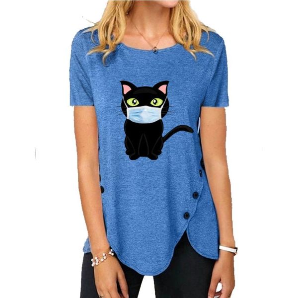 women's t-shirt cat wearing a mask printed t-shirts big size s-5xl lady irregular buttons loose women casual short sleeve summer, White
women's t-shirt cat wearing a mask printed t-shirts big size s-5xl lady irregular buttons loose women casual short sleeve summer, White