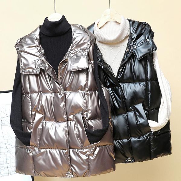women's vests women winter hooded 2021 warm bright color vest cotton padded jacket sleeveless female waterproof waistcoat, Black;white
women's vests women winter hooded 2021 warm bright color vest cotton padded jacket sleeveless female waterproof waistcoat, Black;white