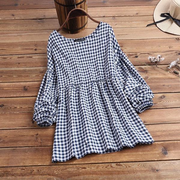 women's blouses & shirts 2021 spring long puff sleeve blouse zanzea vintage casual o neck women check plaid blusas female tunic chemis, White
women's blouses & shirts 2021 spring long puff sleeve blouse zanzea vintage casual o neck women check plaid blusas female tunic chemis, White