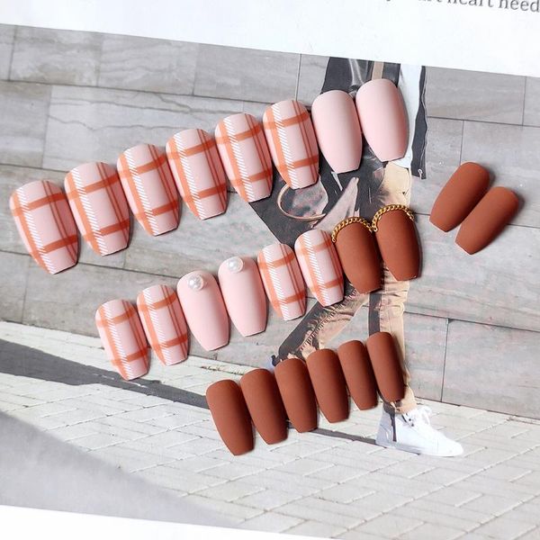 false nails 24pcs orange plaid nail patch glue type removable long paragraph fashion manicure save time, Red;gold
false nails 24pcs orange plaid nail patch glue type removable long paragraph fashion manicure save time, Red;gold