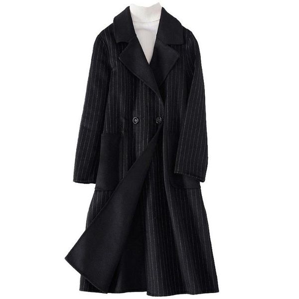 women's wool & blends women coat striped loose long double breasted casual woolen coats winter outerwear 2021 fashion jackets trench wj, Black
women's wool & blends women coat striped loose long double breasted casual woolen coats winter outerwear 2021 fashion jackets trench wj, Black