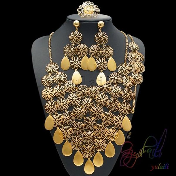 earrings & necklace yulaili classic style combine flowers and leaves design big pendant bracelet ring dubai gold jewelry sets, Silver
earrings & necklace yulaili classic style combine flowers and leaves design big pendant bracelet ring dubai gold jewelry sets, Silver