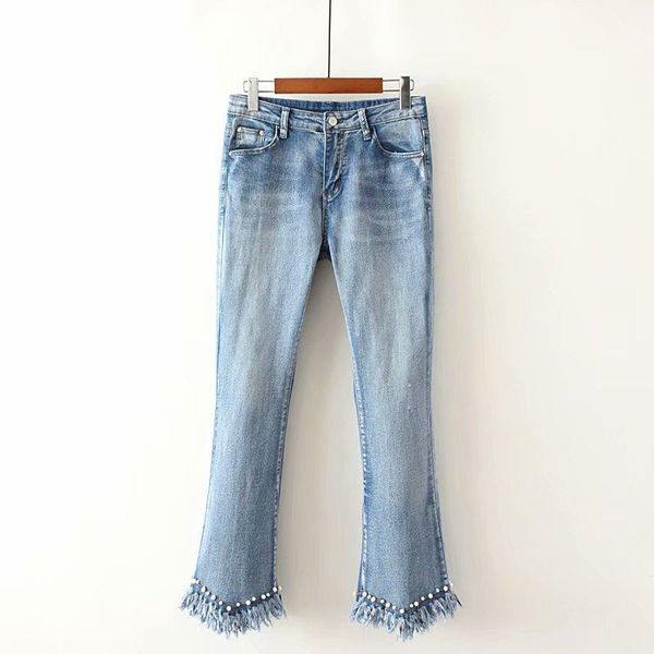 women's jeans 2021 women beading flare fashion tassel pocket elastic slim denim pants skinny female casual plus size trousers, Blue
women's jeans 2021 women beading flare fashion tassel pocket elastic slim denim pants skinny female casual plus size trousers, Blue