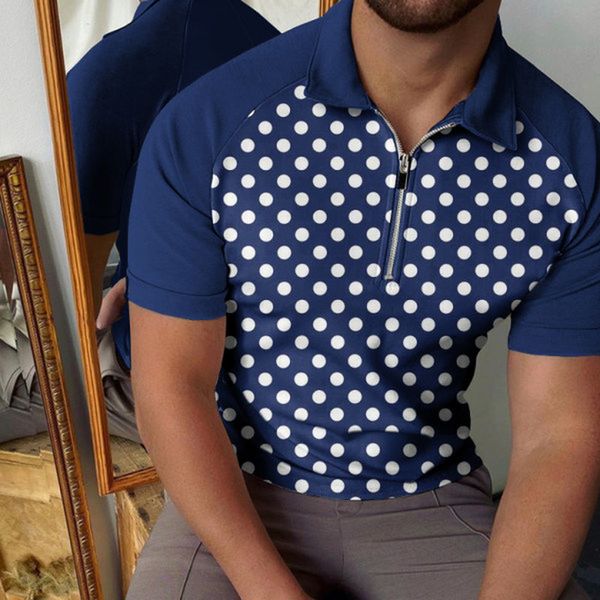 white dot pattern men's zipper polo t hirt, comfortable, breathable, fashionable and cool, daily business trip, work party, White;black
white dot pattern men's zipper polo t hirt, comfortable, breathable, fashionable and cool, daily business trip, work party, White;black