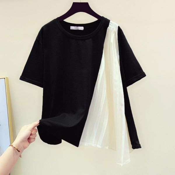 women's t-shirt pleated black japan korean casual women young girl 2021 summer fashion daily patchwork loose tee, White
women's t-shirt pleated black japan korean casual women young girl 2021 summer fashion daily patchwork loose tee, White
