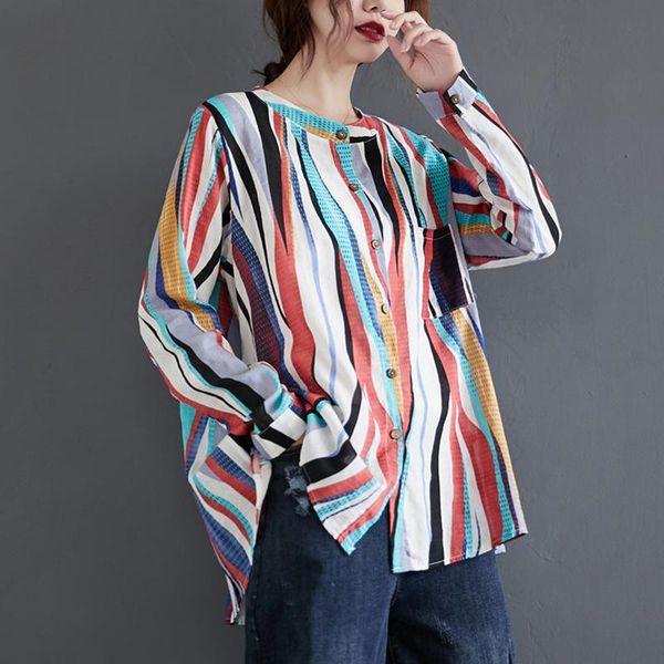 color stripe printed shirt large size loose women's o neck long sleeve buttoned irregular casual cardigan men's shirts, White;black
color stripe printed shirt large size loose women's o neck long sleeve buttoned irregular casual cardigan men's shirts, White;black