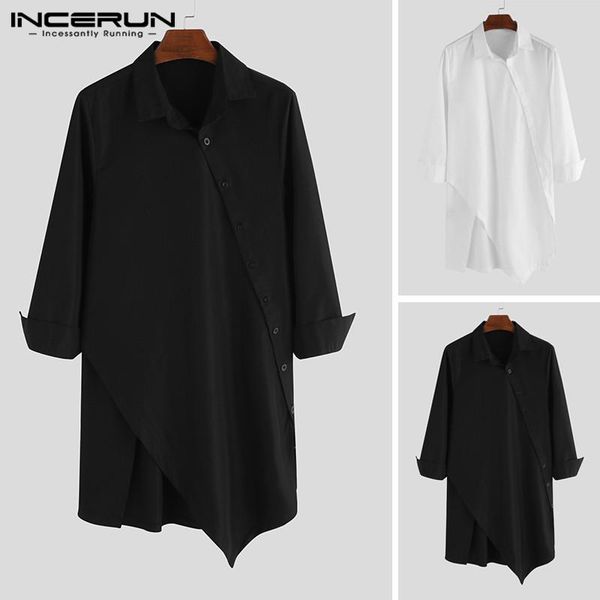 men's casual shirts fashion men shirt long sleeve street button lapel slim camisa solid color mens irregular dress s-5xl incerun, White;black
men's casual shirts fashion men shirt long sleeve street button lapel slim camisa solid color mens irregular dress s-5xl incerun, White;black
