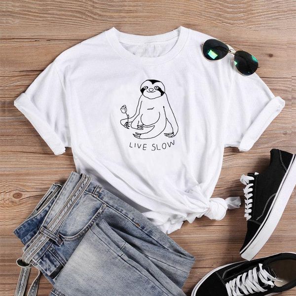 women's t-shirt live slow sloth women 100% cotton tumblr casual graphic grunge street style fashion quote hipster tee tshirt, White
women's t-shirt live slow sloth women 100% cotton tumblr casual graphic grunge street style fashion quote hipster tee tshirt, White