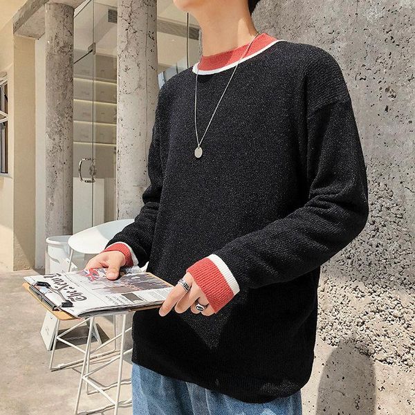 men's winter sweater men collar contrast color round neck warm base clothes pullover sweaters, White;black
men's winter sweater men collar contrast color round neck warm base clothes pullover sweaters, White;black