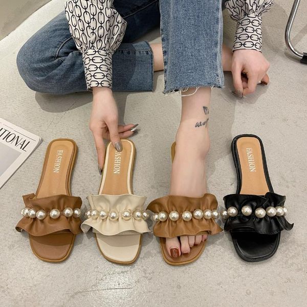 slippers arrive 2021 flat sandals women shoes brand pearl leather summer designer lady slipper, Black
slippers arrive 2021 flat sandals women shoes brand pearl leather summer designer lady slipper, Black