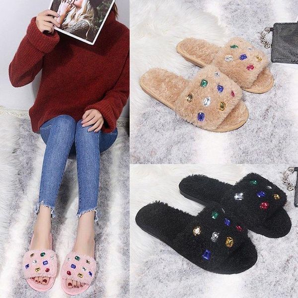 korean-style women's 2021 autumn furry slippers fashion crystal flat net red home wear parent-child cotton, Black
korean-style women's 2021 autumn furry slippers fashion crystal flat net red home wear parent-child cotton, Black