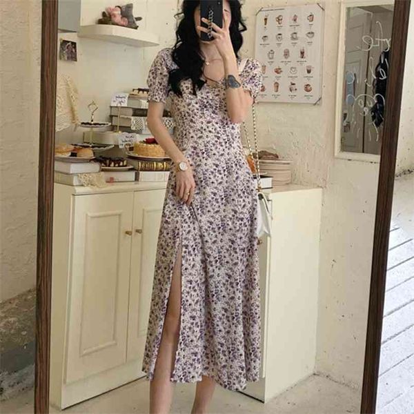 women summer dress puff sleeve slim floral print vintage casual long boho chiffon vestidos femme robe 210514, Black;gray
women summer dress puff sleeve slim floral print vintage casual long boho chiffon vestidos femme robe 210514, Black;gray