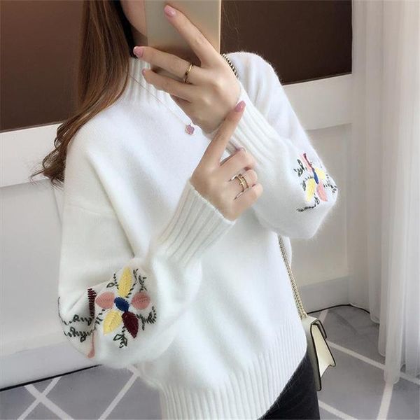 the winter 2021 thickening sweater women long sleeve loose embroidery flower students turtleneck dress women's sweaters, White;black
the winter 2021 thickening sweater women long sleeve loose embroidery flower students turtleneck dress women's sweaters, White;black