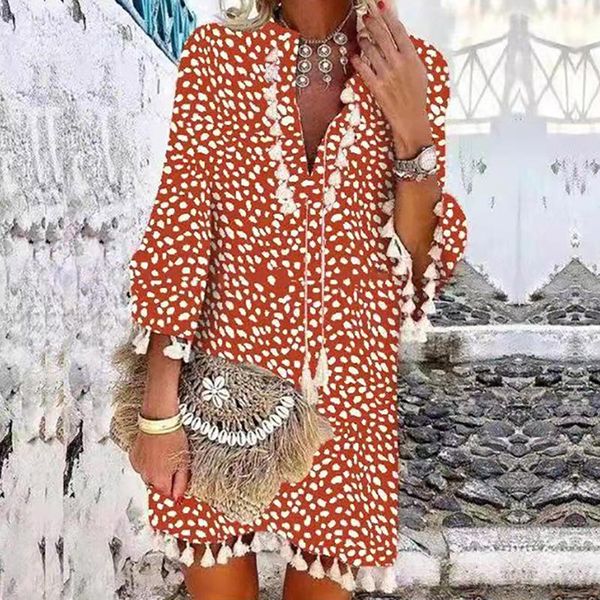 casual dresses women three-quarter sleeve boho polka dot printed dress tassel v-neck mini vestidos mujer verano 2022 robe femme, Black;gray
casual dresses women three-quarter sleeve boho polka dot printed dress tassel v-neck mini vestidos mujer verano 2022 robe femme, Black;gray