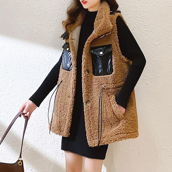 women's vests 2021 winter cashmere long vest cotton padded patchwork sleeveless jacket women plus size single breasted thick outwear, Black;white
women's vests 2021 winter cashmere long vest cotton padded patchwork sleeveless jacket women plus size single breasted thick outwear, Black;white