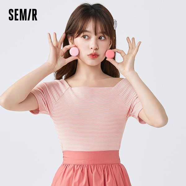 women's t-shirt semir summer fashion short sleeve t-shirts women clavicle cardiology slim fit t shirt on the shoulders striped shirts, White
women's t-shirt semir summer fashion short sleeve t-shirts women clavicle cardiology slim fit t shirt on the shoulders striped shirts, White