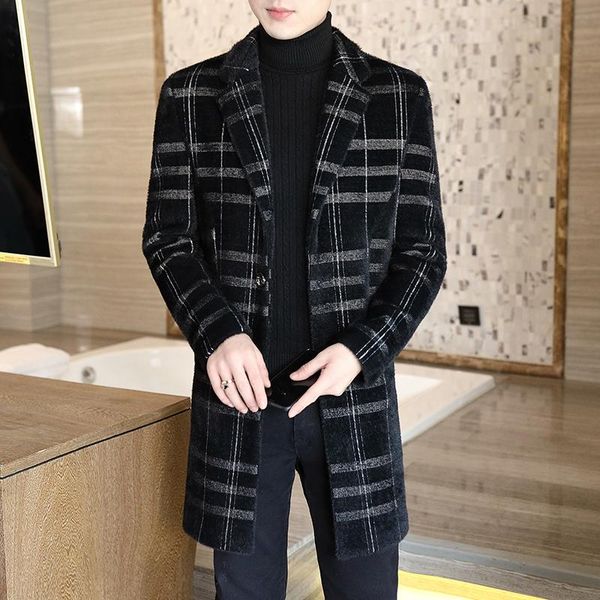 men's wool & blends autumn and winter large size coat fashionable slim windbreaker medium length, Black
men's wool & blends autumn and winter large size coat fashionable slim windbreaker medium length, Black