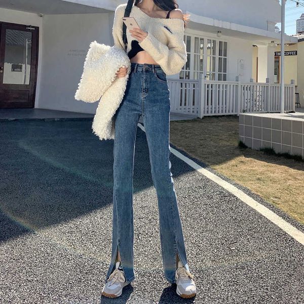 waist elastic high drop mop pants micro flared split jeans women's loose and thin wide leg, Blue
waist elastic high drop mop pants micro flared split jeans women's loose and thin wide leg, Blue