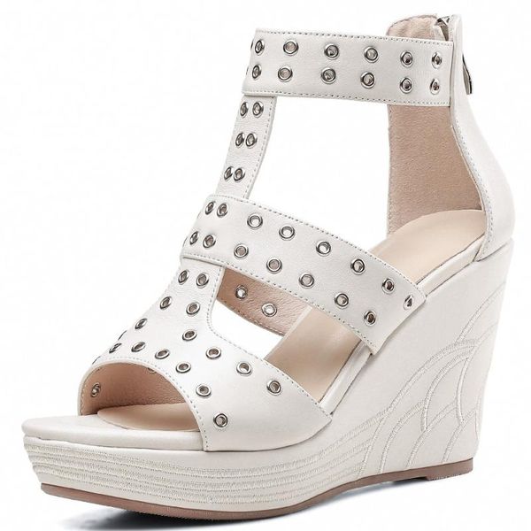 sandals women's genuine leather wedge platform rivet hole punk summer ultrap high heel ankle boots open toe ladies shoes, Black
sandals women's genuine leather wedge platform rivet hole punk summer ultrap high heel ankle boots open toe ladies shoes, Black