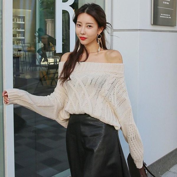 women's sweaters sweater woman winter 2021 korean off shoulder pullover fashion slash neck warm knit casual loose women clothes, White;black
women's sweaters sweater woman winter 2021 korean off shoulder pullover fashion slash neck warm knit casual loose women clothes, White;black