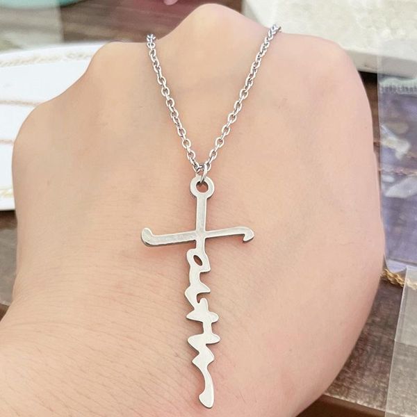 chains necklaces woman cross letter necklace women faith pendant chain lovers silver color fashion trendy stainless steel halskette 
chains necklaces woman cross letter necklace women faith pendant chain lovers silver color fashion trendy stainless steel halskette