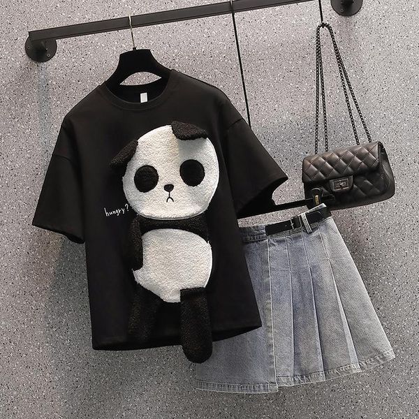 plus size tracksuits women casual short sleeve fashion kawaii patchwork panda tshirt + slim mini denim skirt suits two piece set 2021 s, Black
plus size tracksuits women casual short sleeve fashion kawaii patchwork panda tshirt + slim mini denim skirt suits two piece set 2021 s, Black