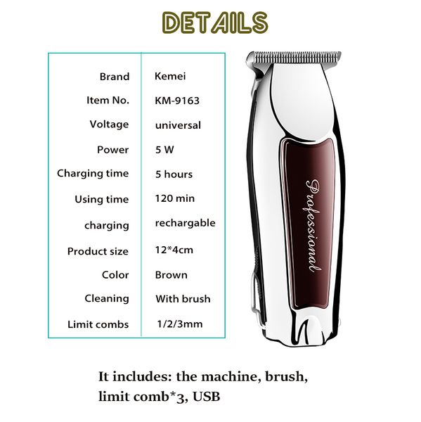 kemei km-9163 hair trimmer cordless hair cutter rechargable powerful motor barber hair clipper
kemei km-9163 hair trimmer cordless hair cutter rechargable powerful motor barber hair clipper