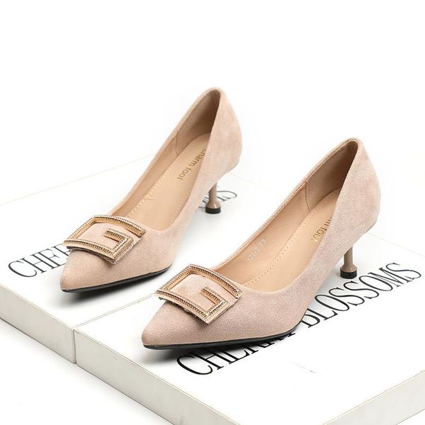 spring and summer korean high-heeled women's fine with pointed suede g-button wild shallow mouth single shoes sandals, Black
spring and summer korean high-heeled women's fine with pointed suede g-button wild shallow mouth single shoes sandals, Black