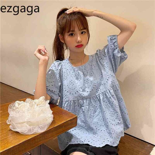 ezgaga sweet hollow out short sleeve women blouse korean chic loose solid casual summer all-match shirts o-neck blusas 210430, White
ezgaga sweet hollow out short sleeve women blouse korean chic loose solid casual summer all-match shirts o-neck blusas 210430, White