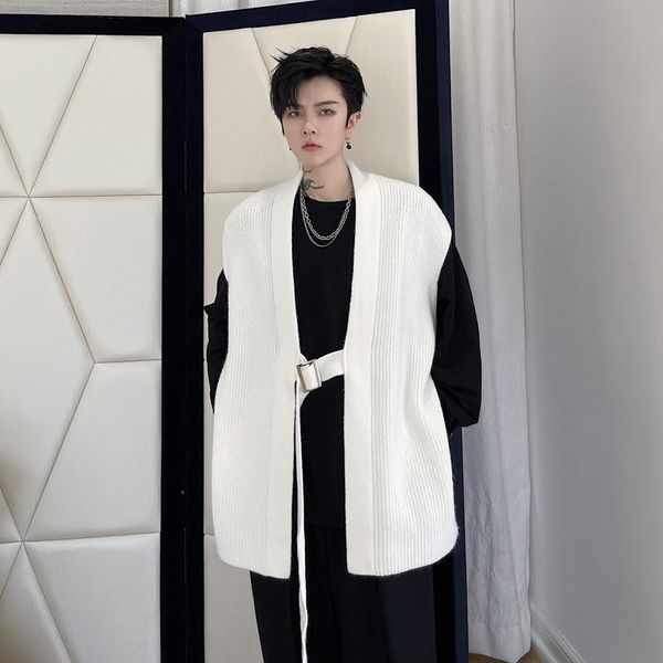 men's sweaters ribbon metal buckle knitted cardigan vest sweater men women streetwear fashion casual sleeveless waistcoat, White;black
men's sweaters ribbon metal buckle knitted cardigan vest sweater men women streetwear fashion casual sleeveless waistcoat, White;black