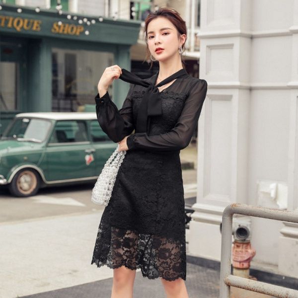 arrive runway dress designer autumn chiffon lace dress women's elegant patchwork midi dress bow collar vacation dresses 210514, Black;gray
arrive runway dress designer autumn chiffon lace dress women's elegant patchwork midi dress bow collar vacation dresses 210514, Black;gray