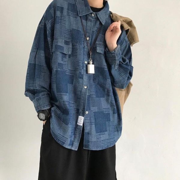 men's casual shirts early spring denim shirt fashion work clothes leisure plaid coat, White;black 
men's casual shirts early spring denim shirt fashion work clothes leisure plaid coat, White;black