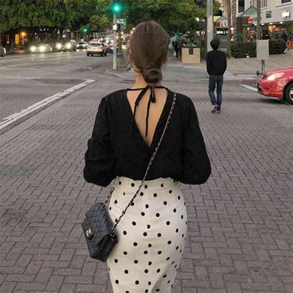 ms summer black long sleeve shirt design feeling small backless coat loose render unlined upper garment 210423, White
ms summer black long sleeve shirt design feeling small backless coat loose render unlined upper garment 210423, White