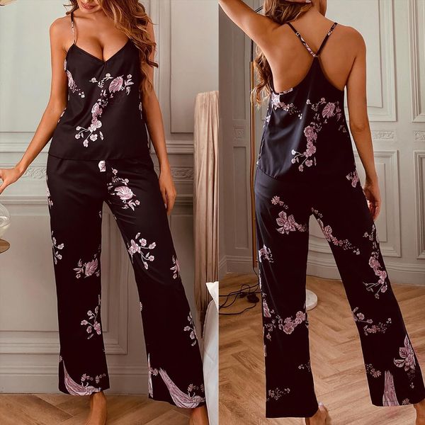 pyjama summer fashion floral sling women sleepwear pajamas lingerie suspender pants 2 piece set satin silk cozy, Black;red
pyjama summer fashion floral sling women sleepwear pajamas lingerie suspender pants 2 piece set satin silk cozy, Black;red