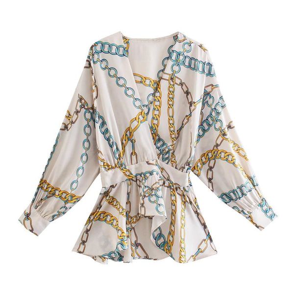 women's blouses & shirts women vintage cross v neck chain print hem irregular shirt ladies kimono roupas blouse femininas satin blusas, White
women's blouses & shirts women vintage cross v neck chain print hem irregular shirt ladies kimono roupas blouse femininas satin blusas, White